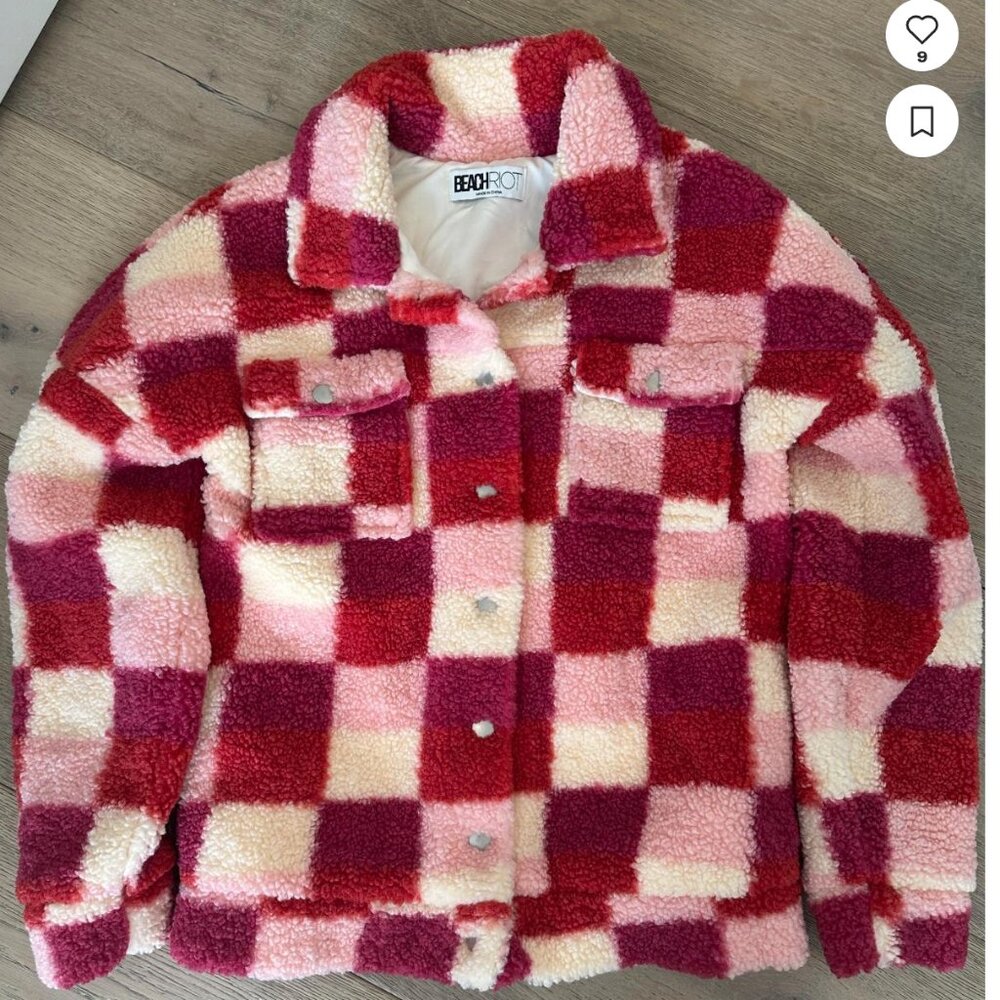 Beach Riot Laurie Jacket Size small  Checkered sherpa